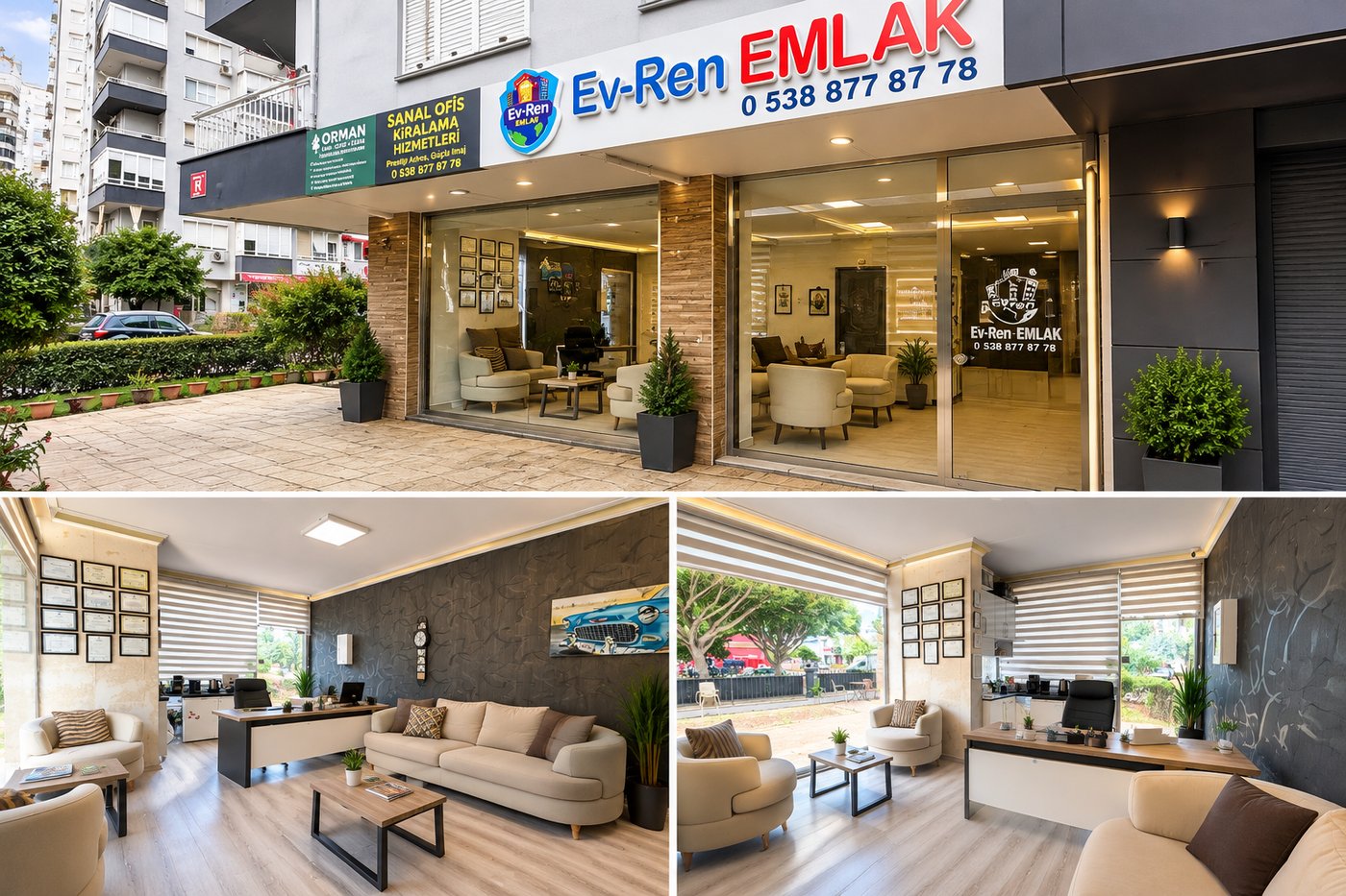 Ev-Ren Emlak ofis dış cephesi ve iç mekan görünümü